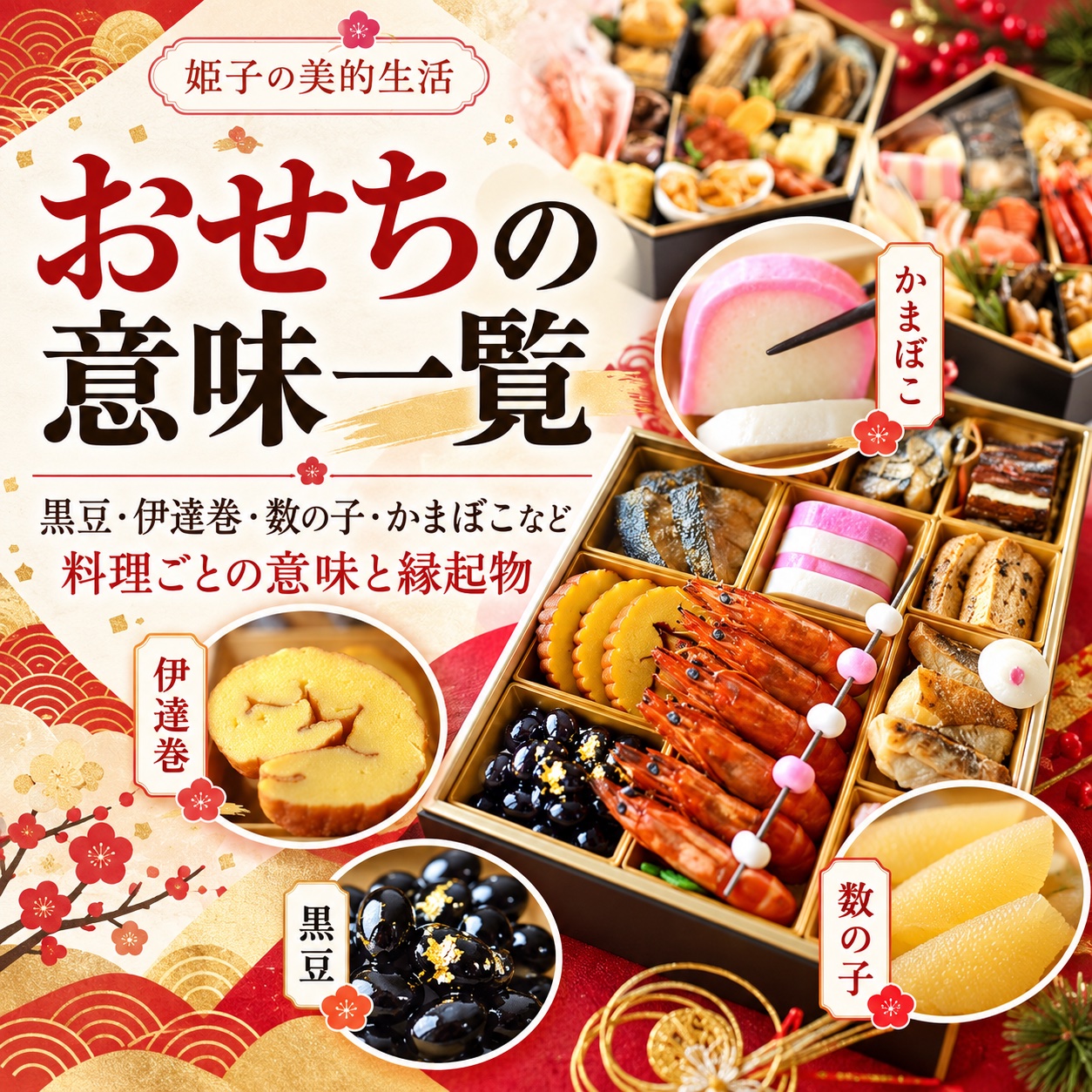 おせちの意味一覧 黒豆・伊達巻・数の子・かまぼこなど料理ごとの意味と縁起物