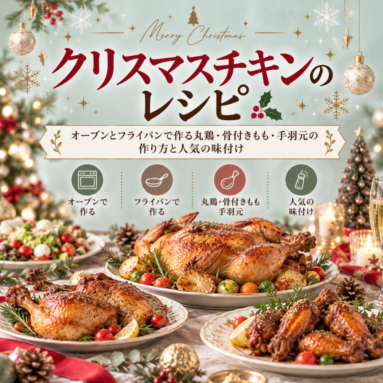 クリスマスチキンのレシピ｜オーブンとフライパンで作る丸鶏・骨付きもも・手羽元の作り方と人気の味付け